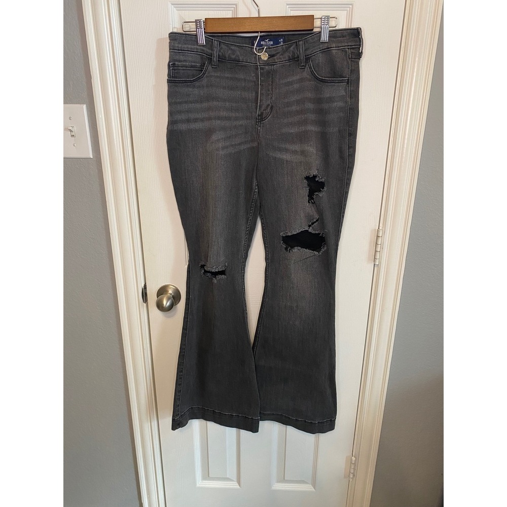 Hollister California Denim Jeans Women's 31x31 Low Rise‎ Flare Distressed Black